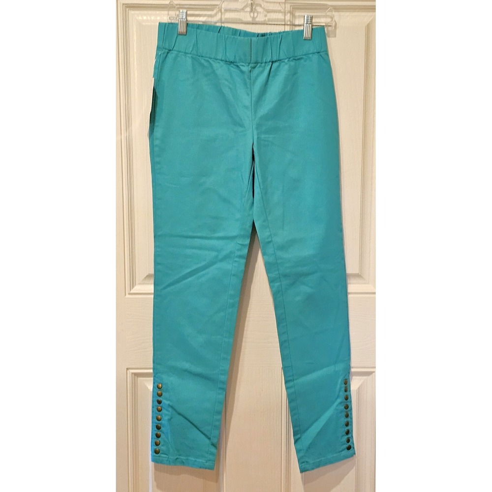 Soft Surroundings Pants Womens XS Turquoise Pull On Snap Hem Stretch 27431
